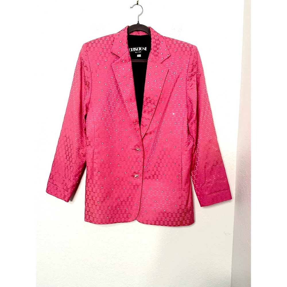 Criscione New York 80s Pink Rhinestone Jacquard Blazer Size M Jacket Vintage